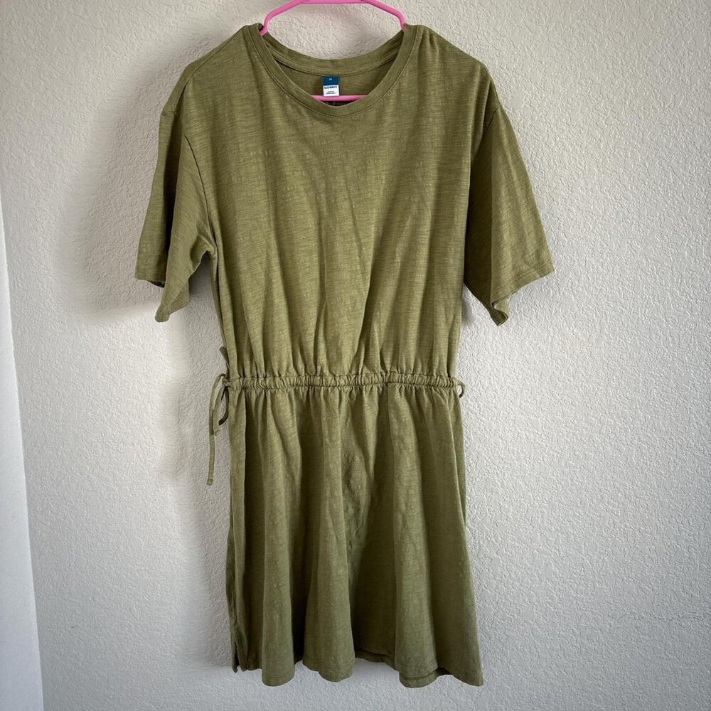Old Navy green cotton summer synched babydoll dress with drawstring waist womens